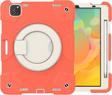 NIKCORP Robusna zaštitna maska za iPad Pro 11" (1/2/3 gen) s rotirajućim stalkom 360° držačem za ruku i naramenicom, narančasta